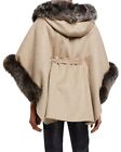La Fiorentina  Reversible Wool Cape W  Fox Fur Trim Oatmeal gray New O s  1 145