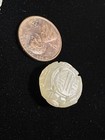 One Vintage Carved Shou Chinese Bead 16mm X 8mm Hsiu Jade Stone Green Coin