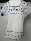 Mexican Embroidered Huipil Blouse White blue Floral Size M Boho Peasant Top Flaw