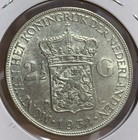    1932 Netherlands 72  Silver 2-1 2 Gulden Coin  Queen Wilhelmina Coin  Unc   