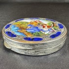 Antique Compact Enamel 800 European Silver Engraved Fishing Scene 2 75 