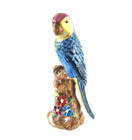 Vintage Pair Of Majolica Parrots Figurines Green   Yellow  Red   Blue Birds