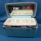 Vintage Samsonite Silhouette Blue Hard Shell Train Case Makeup Bag