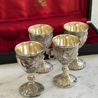 Vintage Victorian Barware With Cherub   Grapes - 4 Small Plated Wine Goblets