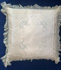 Rare Vintage 1930s Carlin Comforts Lace Boudoir Pillow Pink Satin - Double Label