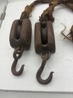 2- Primitive Antique Block   Tackle Single Pulley Decor Boat Barn Factory Hoist