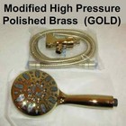 Polished Brass  gold  Modified High Pressure Shower Head Hand Held 6 Setting