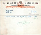 1950 Wahoo Game Invoice Hollywood Amusement Acme Auto Drive-in Hamilton Oh