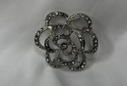Silver Rhinestone Rose Flower Brooch Openwork  lace Like Appearance 