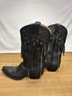 Caborca Women   s Black Leather Fringe Western Cowboy Boots Us 8 5 