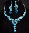 Necklace Earring Set Rhinestone Austrian Crystal Aqua Blue Prom Pageant Jewelry