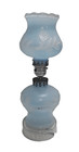 Vtg Blue Frosted Glass W embossed Floral Design Boudoir Desk Night Lamp 13 