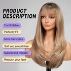 Ash Blonde Long Layered Wig With Bangs straight Hair Wigs For Women synthetic