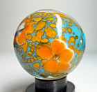 22mm Cosmos Orange Blue Flower Handmade Glass Marble 7 8  Shooter   Stand
