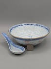 Vintage Chinese Rice Grain Orange blue Jingdezhen Porcelain 6 5  Soup Bowl spoon