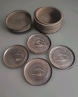 Vintage Antique Asian Coaster Set Carved Wood 6 Small Wooden Sake Coasters Lot  