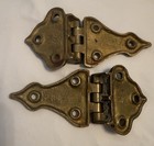 Antique Ice Box Hardware Offset Hinges Polished Cast Brass Vtg Patina