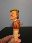Antique Swiss German Black Forest Carved Wood Liquor Bottle Cork Paint Decorated
