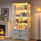 Smart Sensor Led Display Cabinet Glass Doors Adjustable Shelves W  2 Drawers New