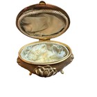 Jennings Bros Antique Art Nouveau Gold Floral Footed Casket Jewelry Trinket Box