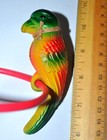 Vintage Large Celluloid Parrot-on-ring Toy Figure Antique Old  Bird