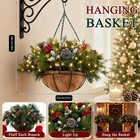 2pcs Pre Lit Artificial Christmas Hanging Basket W pine Cones Led Home Decor New