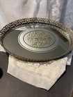 Vintage Gold Filigree Floral Ornate Vanity Dresser Mirror Tray Perfume 16x11