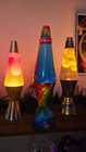 Rare 17    Lava Lamp Splashy Petals Rainbow Base Orange Lava Blue Liquid New