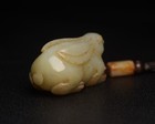 Asian White Hetian Jade Hand Carved Home Decor Rabbit Pendant Bead Carving
