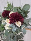 Wedding Bridal Bouquet Hand Held White Burgundy Silk Flowers Cascading New 