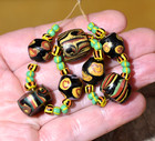 Antique Venetian Semi Feather Beads Lampwork King Eye Bicone Beads African Trade