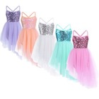 Kids Girls Dress Party Leotard Latin Skirt Asymmetrical Costume Lyrical Ballet