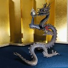 Japanese Bronze Glass Eyes Black Dragon Statue 14 57inch Powerful Figure