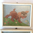 Vintage Dog Cat Cross Stitch Needlepoint 2pc Glass Wood Framed Wall Art Animals