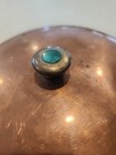 Antique Copper Catche 12 Inch Round With Plate With Turquoise And Brass Handle