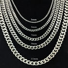 16-30  Stainless Steel Silver Chain Cuban Curb Womens Mens Necklace 3 5 7 9 11mm