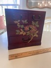 Vintage Japanese Tansu Jewelry Box Miniature Chest Hand Painted Floral Wood