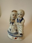 Vintage Porcelain Wedding Cake Topper - Bride   Groom Cobalt Blue   Gold Gilt