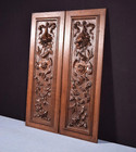 Pair Of Antique French Solid Oak Wood Highly Carved Panels With Flowers