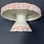Vintage Battenburg Lace Cake Stand Pink Cream Pedestal 11    Ceramic Crazing