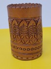 Paraguay Souvenir Carved Leather Decor Pencil Cup South America Floral Rare 