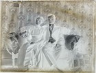 Antique Glass Photo Negative  Couple Seated On Ornate Sofa In Parlor