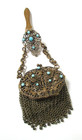 Antique Jeweled Chatelaine Purse Compact Filigree Butterfly Turquoise