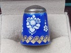 Sterling Silver Austria  Austrian Enamel Thimble W  Blue  White   Gold Finish