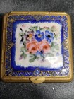 Antique Made In France Ornate Glass Enameled Gilt Metal Powder Compact Box