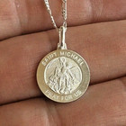 Solid 925 Sterling Silver Saint Michael 15mm Medal Pendant 18  Figaro Chain