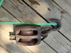 Antique Wood Barn Double Wheel Pulley Block   Tackle