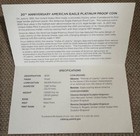 2017-w American Eagle 20th Anniversary Platinum Proof Coin-coa Only-no Coins box