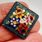 Antique Italian Mosaic Brooch Floral Tile Work Brass C Clasp Victorian Era Pin