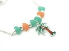 Beach Sea Glass Palm Tree Anklet Ankle Bracelet Silver Plated New